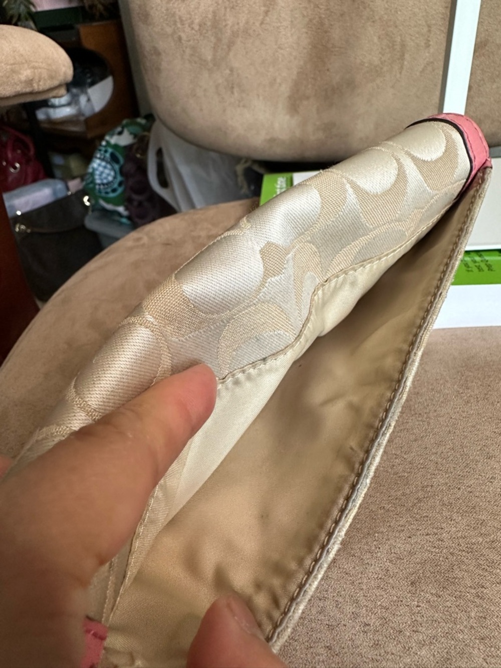 Coach Signature Canvas Continental Large Wallet in Pink Trim in Fair Condition - Picture 14 of 14